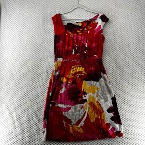 Nic‎ Zoe Floral Print Dress Sleeveless Casual Summer Dress Red Yellow Size S